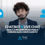 homem jovem em dúvida se utiliza em sua empresa chatbot ou livechat para melhorar a comunicação com seus clientes.